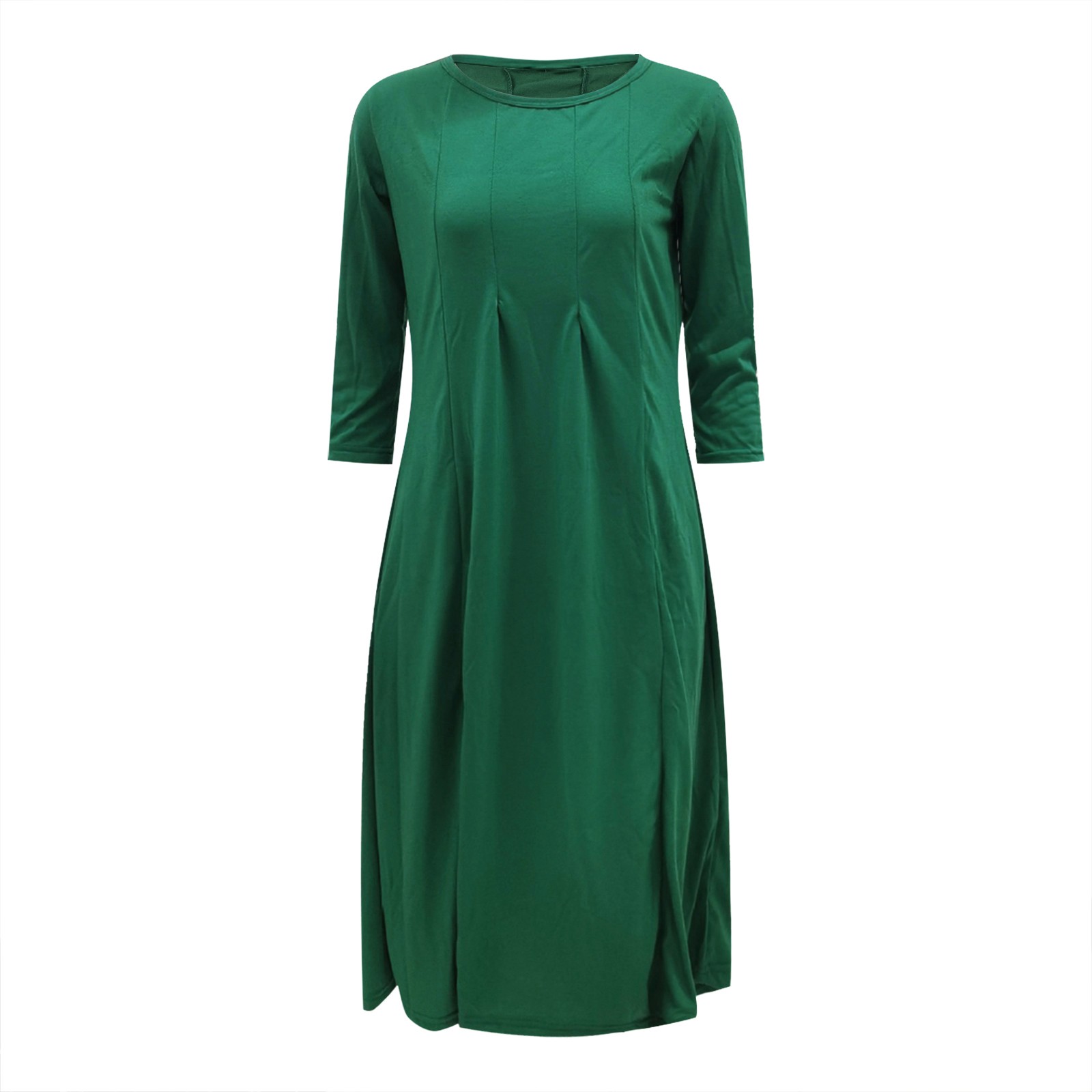 thumbnail image 2 of Vestido informal liso de mujer con cuello redondo, manga larga y largo hasta la pantorrilla - Corte holgado, material resistente, para uso diario/ocasionales, tallas M-XXXL, 2 of 6